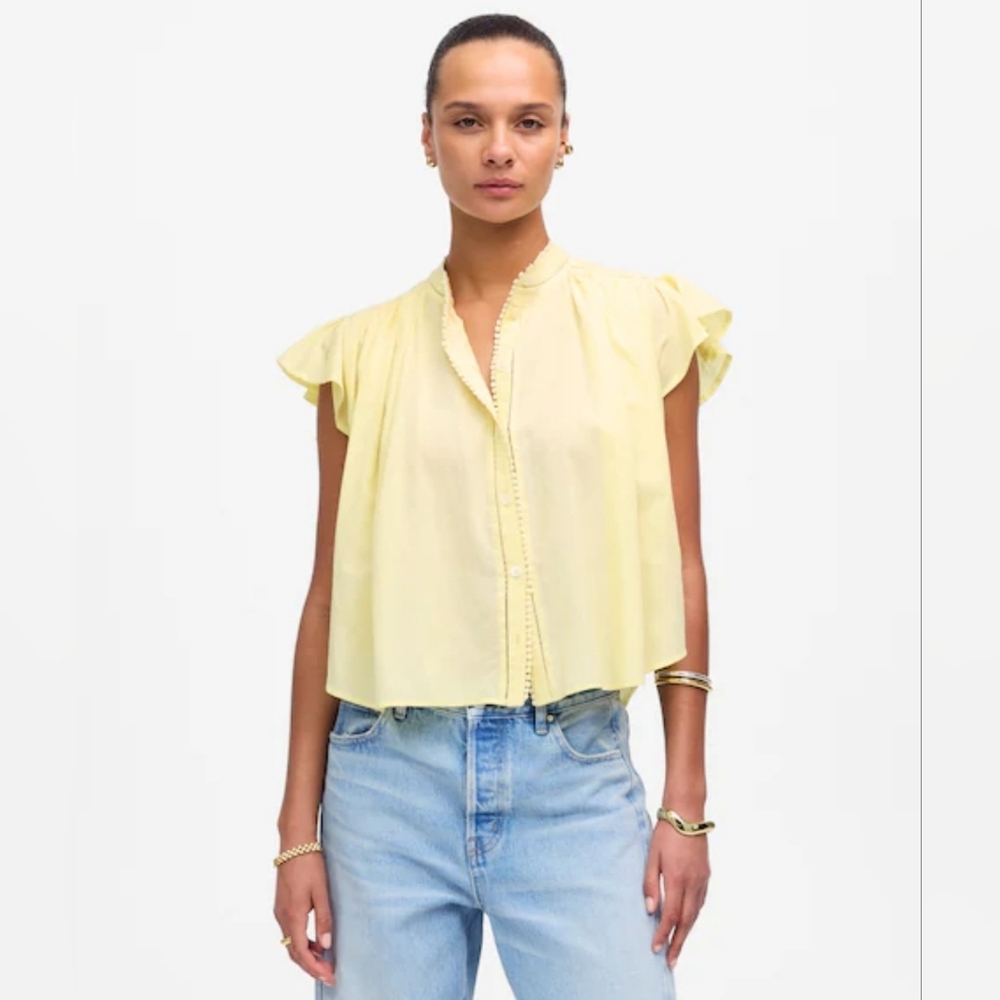 NWT $88 Madewell Shirred Lace-Trim Top in Iced Lemon Womens‎ Size Small